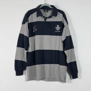 Live For Rugby  Scotland Polo‎ Shirt Mens Sz 3XL Striped Blue Gray Long Sleeve